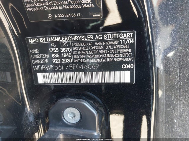 Продаж на аукціоні авто 2005 Mercedes-benz Slk 350, vin: WDBWK56F75F046067, номер лоту: 44870991