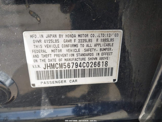 Продаж на аукціоні авто 2004 Honda Accord 2.4 Ex, vin: JHMCM56794C026618, номер лоту: 44870999