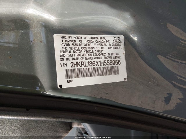 Продажа на аукционе авто 2001 Honda Odyssey Ex, vin: 2HKRL186X1H558956, номер лота: 44871028