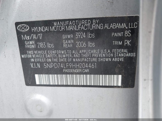 Продаж на аукціоні авто 2017 Hyundai Elantra Se, vin: 5NPD74LF9HH204461, номер лоту: 44871100