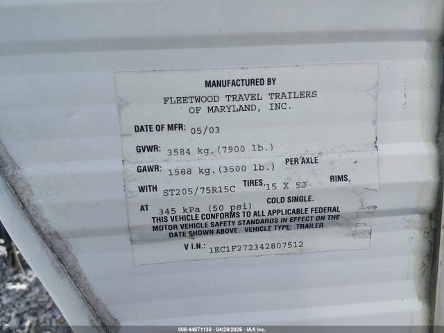Aukcja sprzedaży 2004 Fleetwood Prowler Regal 270fqs Travel Trailer, vin: 1EC1F272342807512, numer aukcji: 44871130