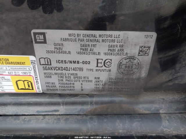 Продажа на аукционе авто 2013 Buick Enclave Leather, vin: 5GAKVCKD4DJ140789, номер лота: 44871191