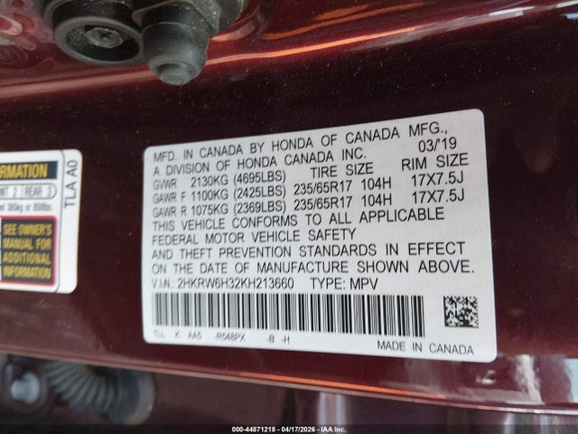 2HKRW6H32KH213660 Honda CR-V LX