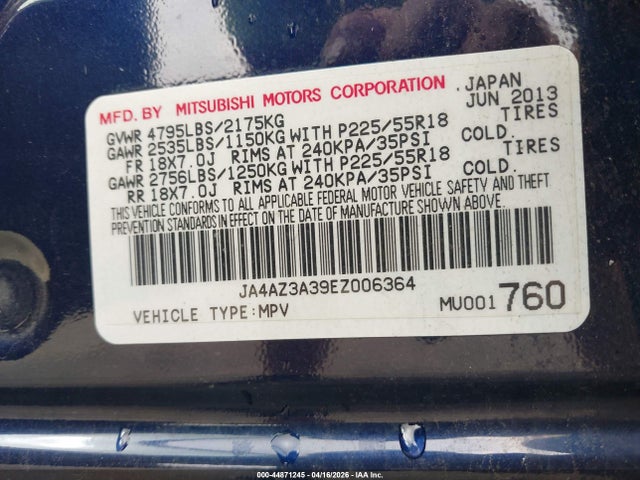 Продаж на аукціоні авто 2014 Mitsubishi Outlander Se, vin: JA4AZ3A39EZ006364, номер лоту: 44871245