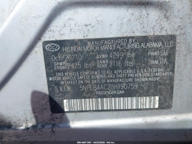 Продажа на аукционе авто 2011 Hyundai Sonata Gls, vin: 5NPEB4AC2BH190759, номер лота: 44871267