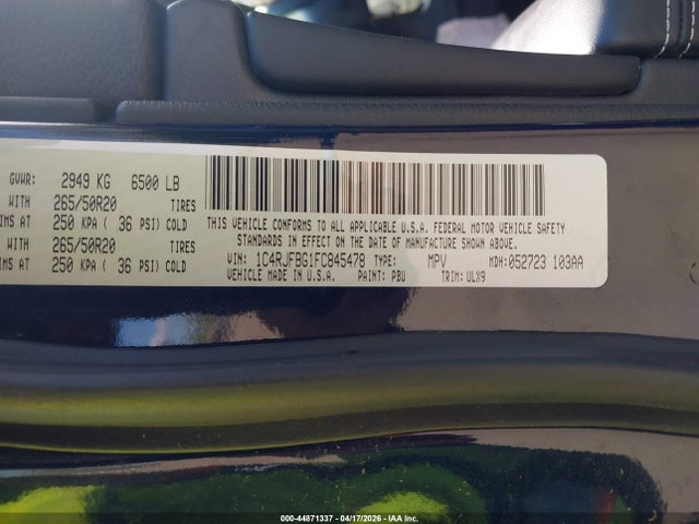 2015 Jeep Grand Cherokee Limited მანქანა იყიდება აუქციონზე, vin: 1C4RJFBG1FC845478, აუქციონის ნომერი: 44871337
