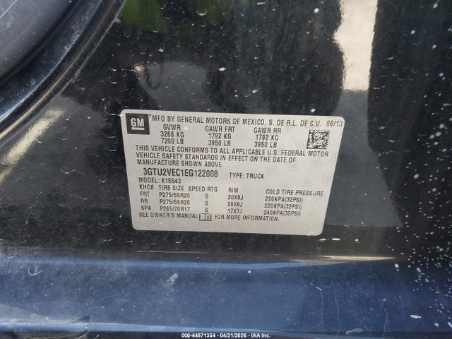 Продажа на аукционе авто 2014 Gmc Sierra 1500 Slt, vin: 3GTU2VEC1EG122008, номер лота: 44871354