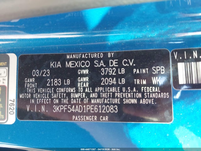 Aukcja sprzedaży 2023 Kia Forte Gt-line, vin: 3KPF54AD1PE612083, numer aukcji: 44871357