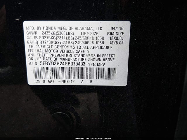 5FRYD3H24GB019403 Acura Mdx Acurawatch Plus Package