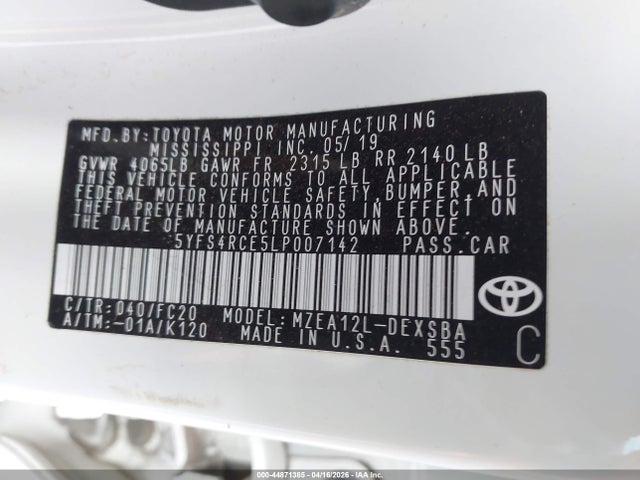 Продажа на аукционе авто 2020 Toyota Corolla Se, vin: 5YFS4RCE5LP007142, номер лота: 44871385