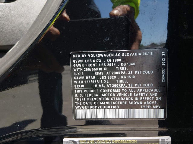 Aukcja sprzedaży 2014 Volkswagen Touareg 3.6l Sport, vin: WVGEF9BP2ED001133, numer aukcji: 44871414