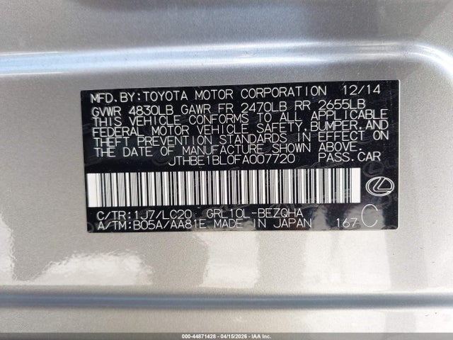 Lexus GS 350 2015 JTHBE1BL0FA007720 Image 9