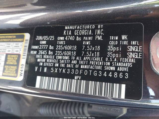 Продаж на аукціоні авто 2026 Kia Sportage Ex, vin: 5XYK33DF0TG344863, номер лоту: 44871468