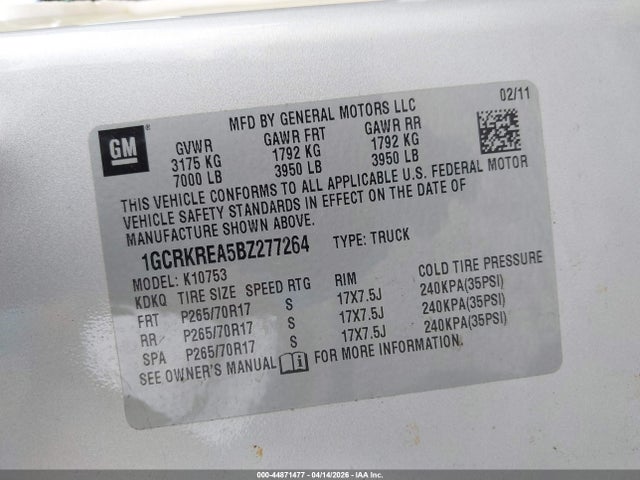 Продаж на аукціоні авто 2011 Chevrolet Silverado 1500 Ls, vin: 1GCRKREA5BZ277264, номер лоту: 44871477