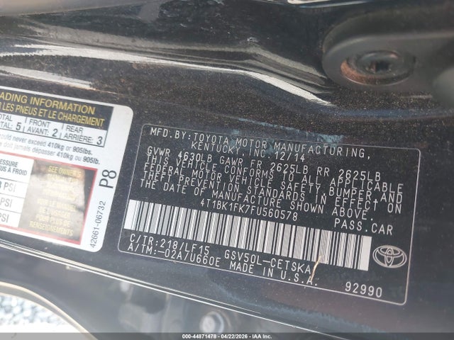 Продажа на аукционе авто 2015 Toyota Camry Xse V6, vin: 4T1BK1FK7FU560578, номер лота: 44871478