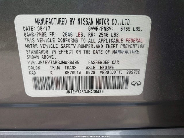 Auction sale of the 2018 Infiniti Q50 3.0t Luxe, vin: JN1EV7AR3JM436495, lot number: 44871484