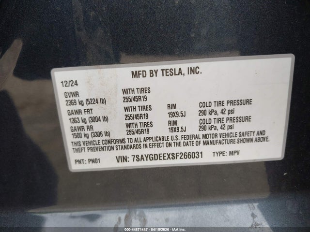 7SAYGDEEXSF266031 Tesla Model Y Long Range Dual Motor All-wheel Drive