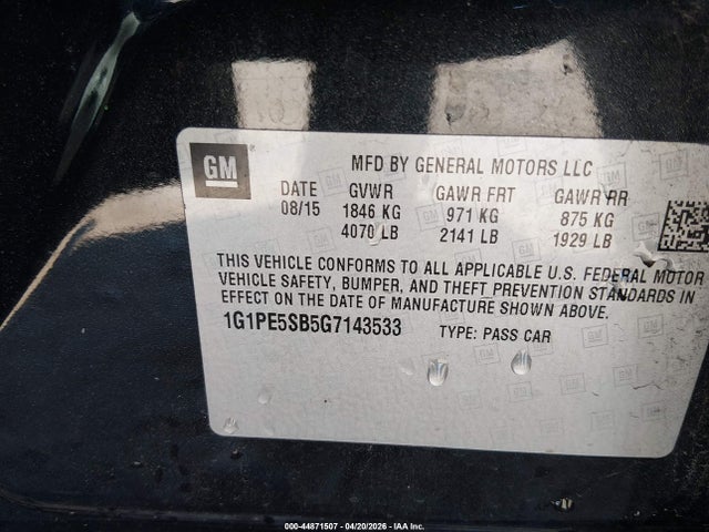 1G1PE5SB5G7143533 Chevrolet Cruze Limited 1lt Auto