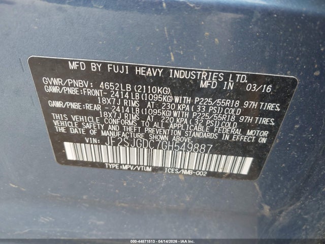 Aukcja sprzedaży 2016 Subaru Forester 2.0xt Premium, vin: JF2SJGDC7GH549887, numer aukcji: 44871513