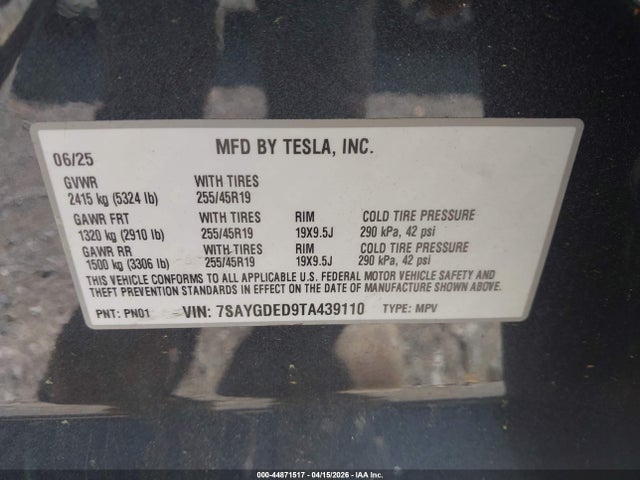 7SAYGDED9TA439110 Tesla Model Y Premium Rear-wheel Drive/standard Rear-wheel Drive