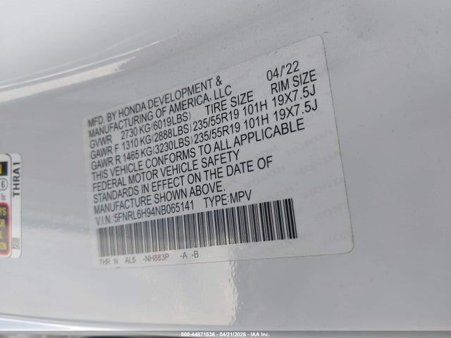 Honda Odyssey Elite 2022 5FNRL6H94NB065141 Image 9