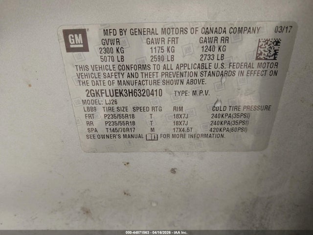 Продажа на аукционе авто 2017 Gmc Terrain Slt, vin: 2GKFLUEK3H6320410, номер лота: 44871563