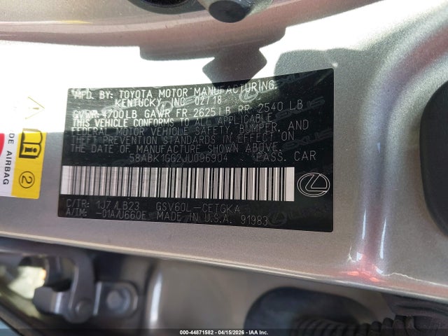 Продаж на аукціоні авто 2018 Lexus Es 350, vin: 58ABK1GG2JU096904, номер лоту: 44871582