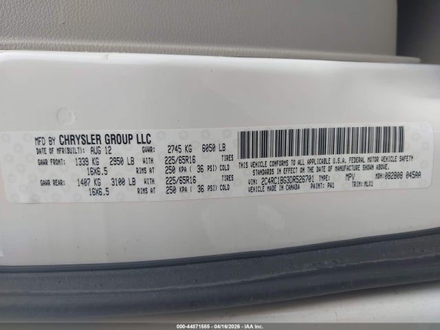 44871585 :رقم المزاد ، 2C4RC1BG3DR526701 vin ، 2013 Chrysler Town & Country Touring مزاد بيع