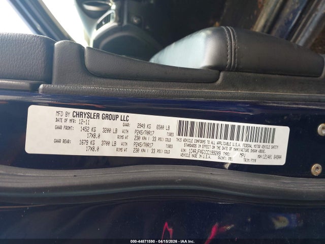 Продажа на аукционе авто 2012 Jeep Grand Cherokee Laredo, vin: 1C4RJFAG1CC199209, номер лота: 44871590
