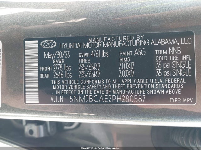 2023 Hyundai Tucson Sel მანქანა იყიდება აუქციონზე, vin: 5NMJBCAE2PH280587, აუქციონის ნომერი: 44871616