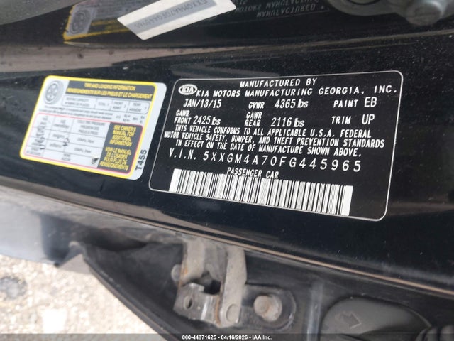 44871625 :رقم المزاد ، 5XXGM4A70FG445965 vin ، 2015 Kia Optima Lx مزاد بيع