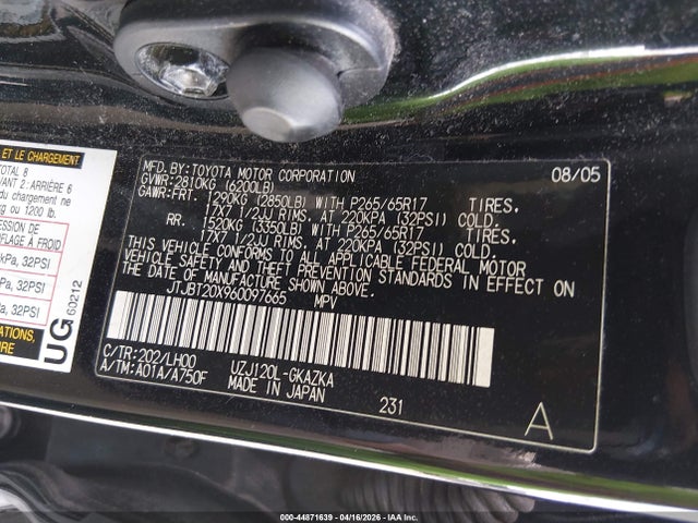 44871639 :رقم المزاد ، JTJBT20X960097665 vin ، 2006 Lexus Gx 470 مزاد بيع