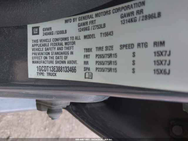 2008 Chevrolet Colorado მანქანა იყიდება აუქციონზე, vin: 1GCDT13E388133466, აუქციონის ნომერი: 44871651