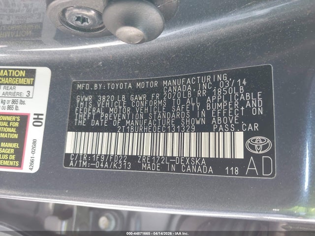 Toyota Corolla S Plus 2014 2T1BURHE0EC131329 Image 9