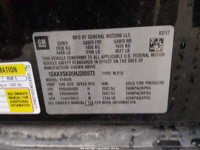 Продажа на аукционе авто 2017 Gmc Acadia Limited, vin: 1GKKVSKD5HJ285973, номер лота: 44871667
