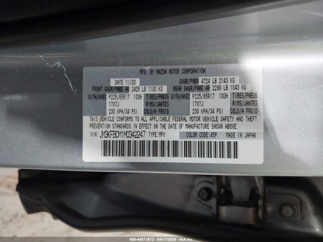 2021 Mazda Cx-5 Touring მანქანა იყიდება აუქციონზე, vin: JM3KFBCM1M0342247, აუქციონის ნომერი: 44871672
