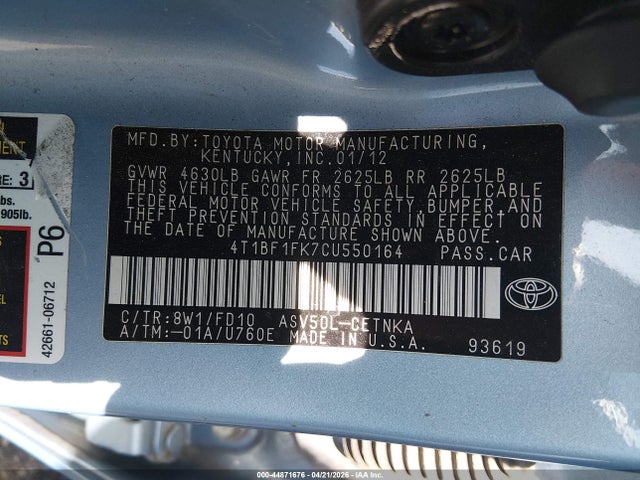 Aukcja sprzedaży 2012 Toyota Camry Le, vin: 4T1BF1FK7CU550164, numer aukcji: 44871676