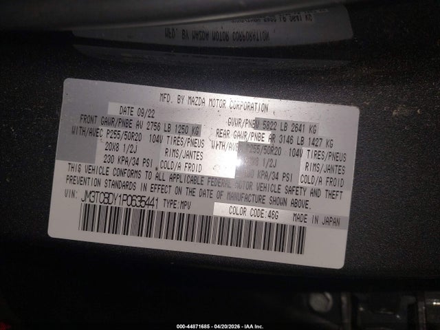 Aukcja sprzedaży 2023 Mazda Cx-9 Grand Touring, vin: JM3TCBDY1P0635441, numer aukcji: 44871685