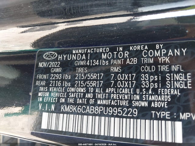 44871691 :رقم المزاد ، KM8K6CAB8PU995229 vin ، 2023 Hyundai Kona Sel مزاد بيع