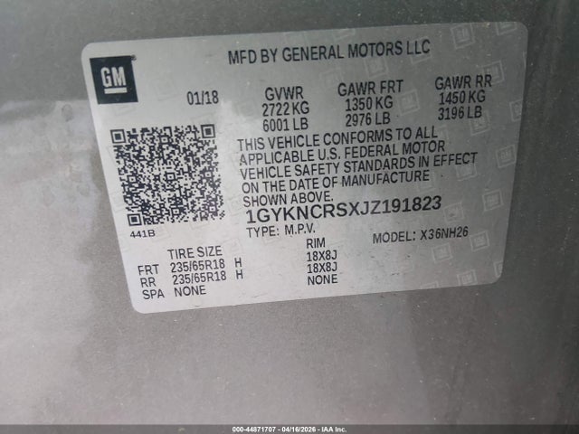 Aukcja sprzedaży 2018 Cadillac Xt5 Luxury, vin: 1GYKNCRSXJZ191823, numer aukcji: 44871707