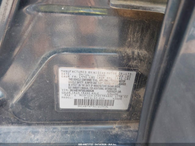 Продаж на аукціоні авто 2016 Nissan Sentra Sv, vin: 3N1AB7AP3GL660536, номер лоту: 44871722