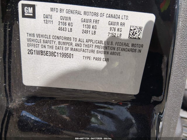 Aukcja sprzedaży 2012 Chevrolet Impala Lt, vin: 2G1WB5E38C1199501, numer aukcji: 44871724