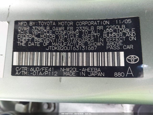 Продаж на аукціоні авто 2006 Toyota Prius, vin: JTDKB20U163131687, номер лоту: 44871731