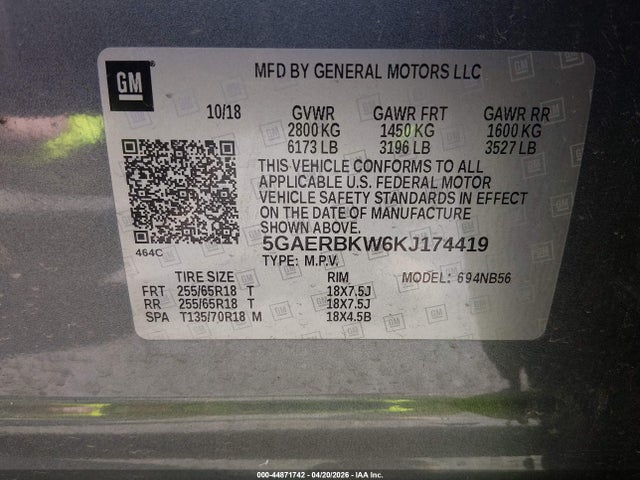 Продажа на аукционе авто 2019 Buick Enclave Fwd Essence, vin: 5GAERBKW6KJ174419, номер лота: 44871742