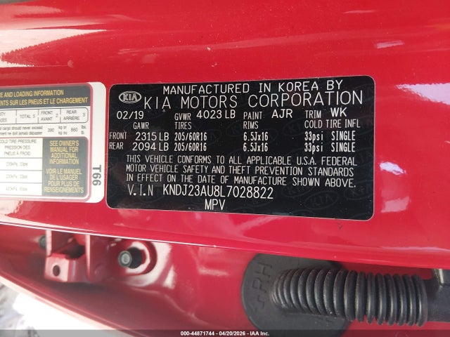 44871744 :رقم المزاد ، KNDJ23AU8L7028822 vin ، 2020 Kia Soul Lx مزاد بيع