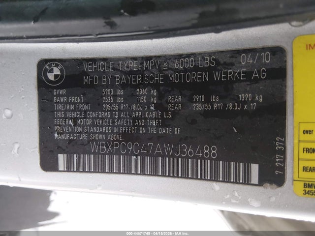 Aukcja sprzedaży 2010 Bmw X3 Xdrive30i, vin: WBXPC9C47AWJ36488, numer aukcji: 44871749