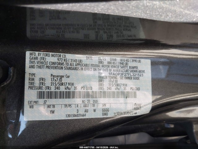 2015 Ford Focus Se მანქანა იყიდება აუქციონზე, vin: 1FADP3F27FL321523, აუქციონის ნომერი: 44871785