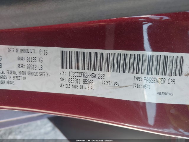 44871794 :رقم المزاد ، 1C3CCCFB2HN501232 vin ، 2017 Chrysler 200 Touring مزاد بيع