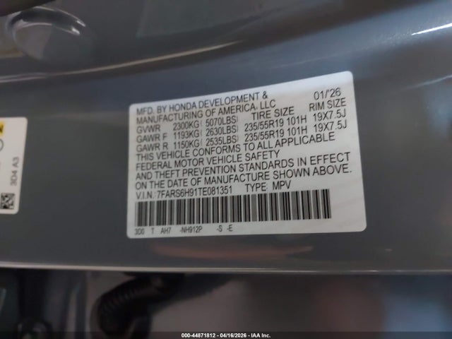 Aukcja sprzedaży 2026 Honda Cr-v Hybrid Awd Sport Touring, vin: 7FARS6H91TE081351, numer aukcji: 44871812