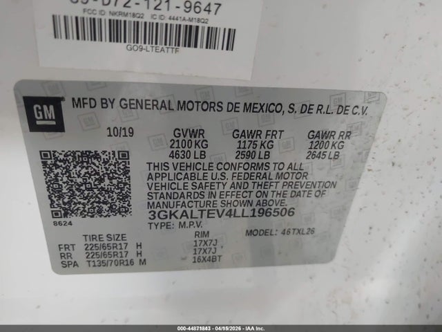 2020 Gmc Terrain Awd Sle მანქანა იყიდება აუქციონზე, vin: 3GKALTEV4LL196506, აუქციონის ნომერი: 44871843
